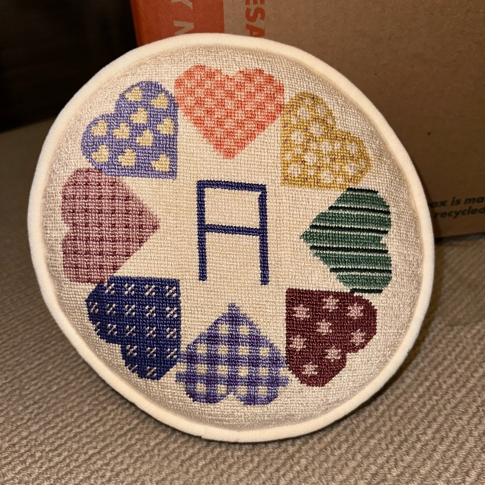 Handmade needlepoint pillow with A